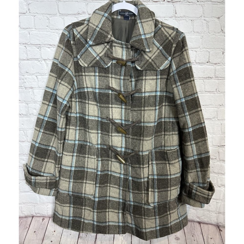 Gap Wool viscose blend brown blue lined dress coat, sz M, GUC
